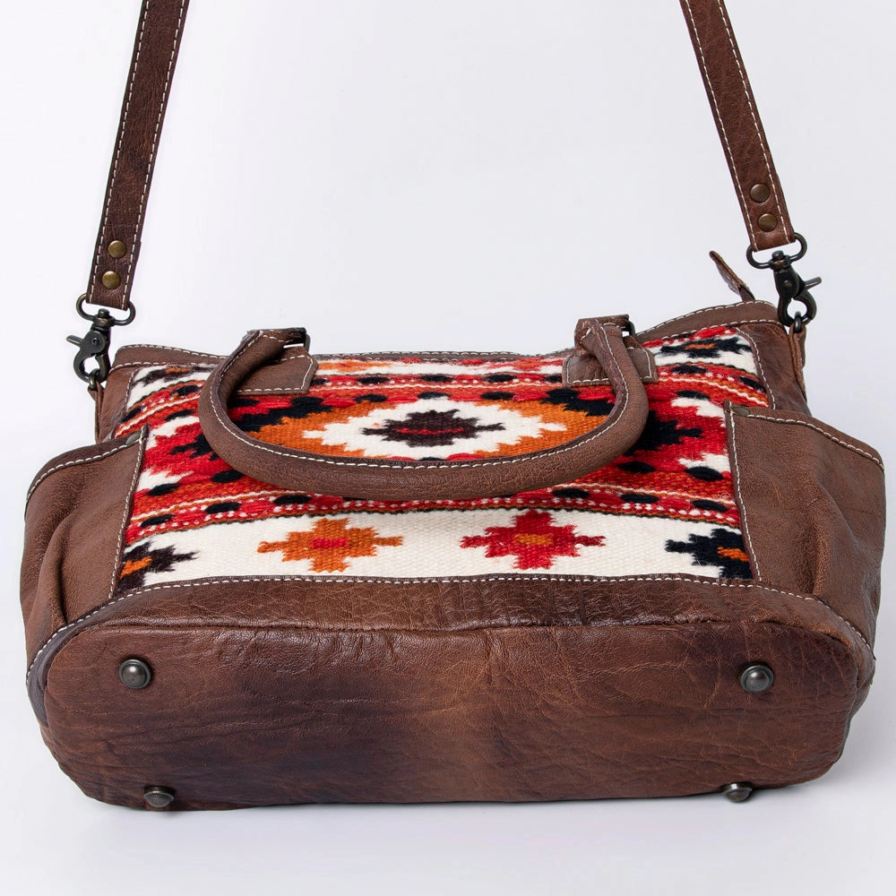 LS Western Cream &amp; Rust Saddle Blanket Large Leather Tote
