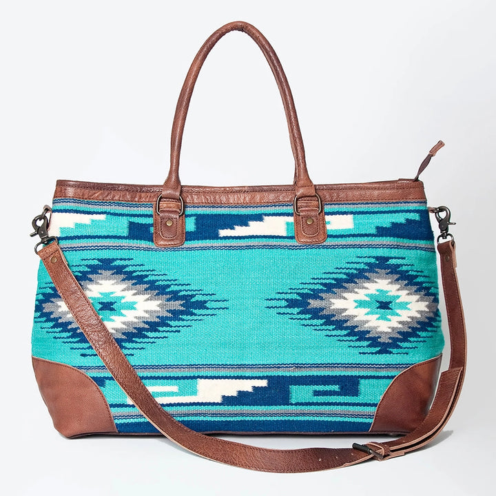 LS Western Blue Diamond Wool & Leather Oversized Tote