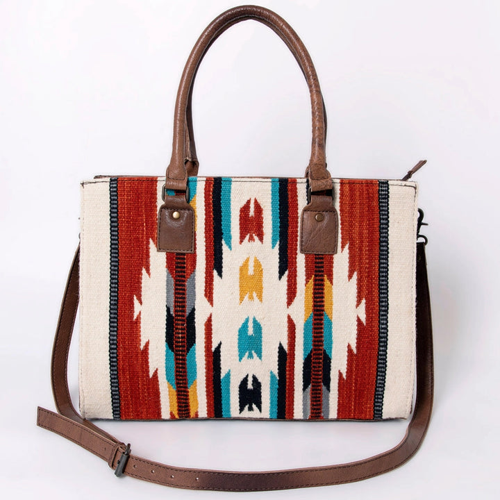 LS Western Cream &amp; Brick Red Saddle Blanket &amp; Genuine Leather Tote Bag