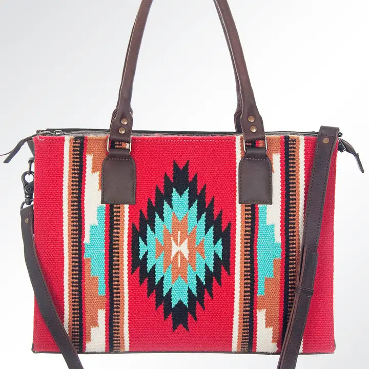 LS Western Red Saddle Blanket &amp; Genuine Leather Tote Bag