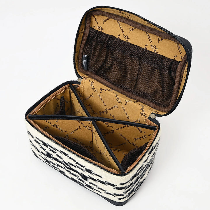 LS Western Black &amp; White Saddle Blanket &amp; Leather Jewelry Case