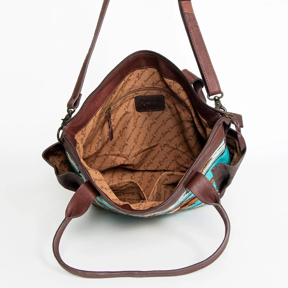 LS Western Turquoise Saddle Blanket Large Leather Tote