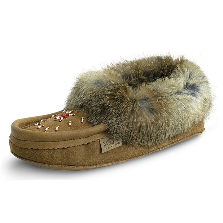 Laurentian Chief Ladies Fur Trimmed Moccasins Star Beaded Pattern