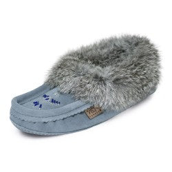 Laurentian Chief Ladies Fur Trimmed Moccasins Thunderbird Beaded Pattern