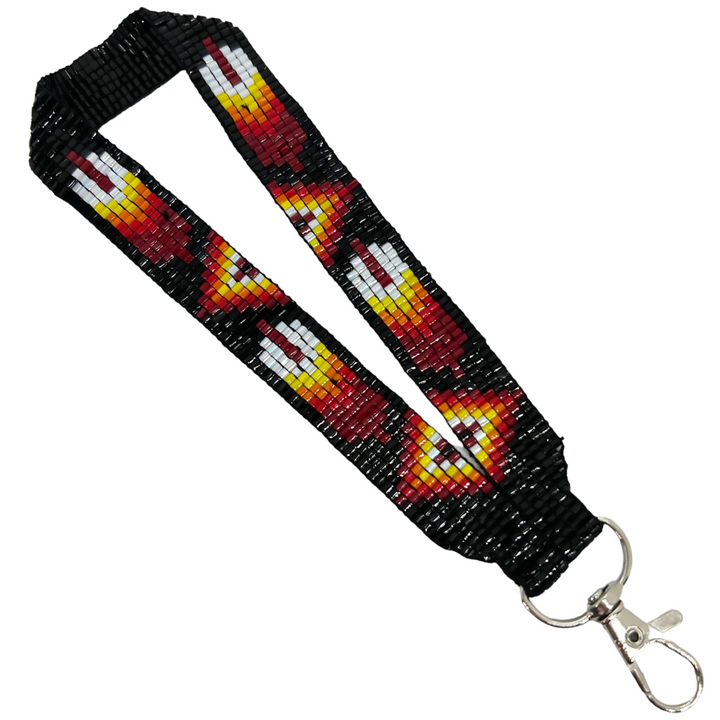 Loomed Beaded Wrist Lanyard With One Feather Design