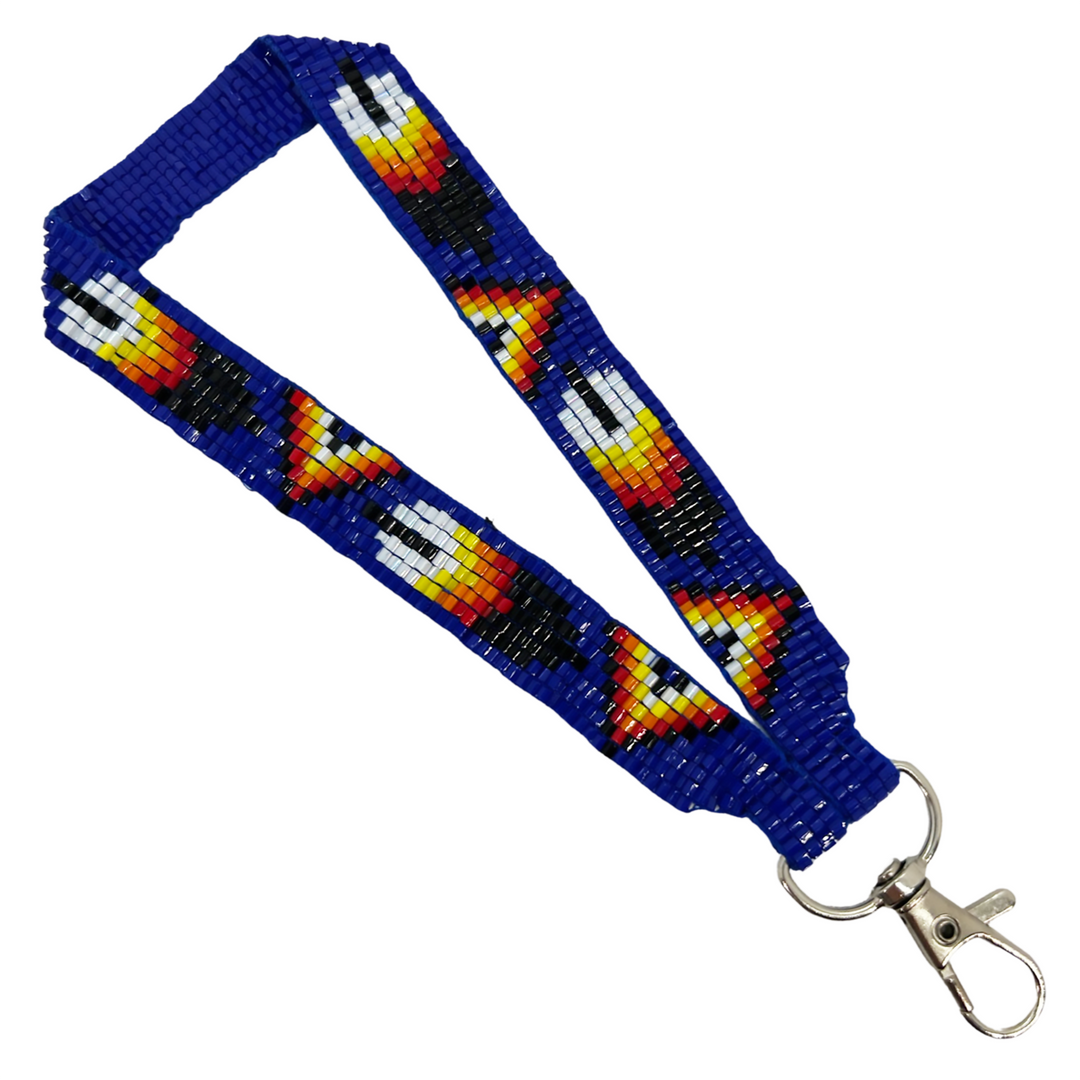 Loomed Beaded Wrist Lanyard With One Feather Design