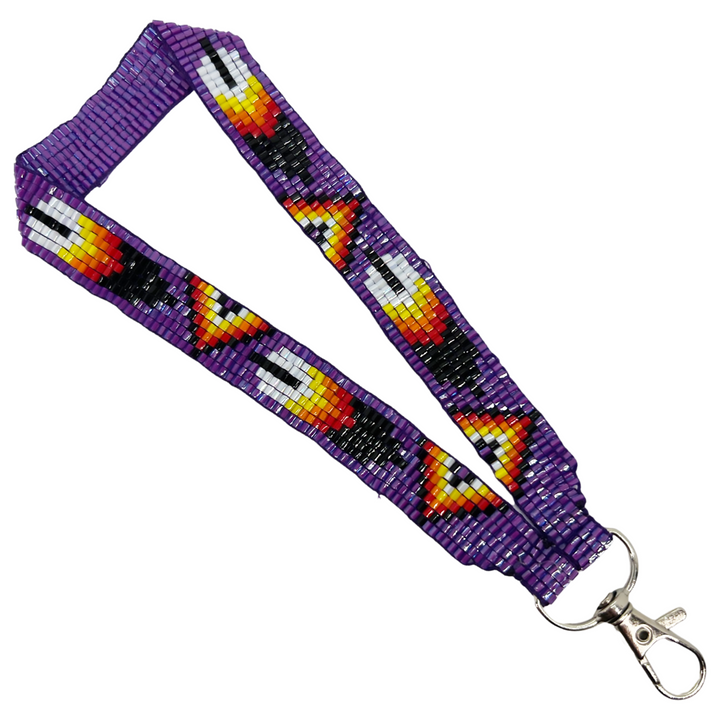 Loomed Beaded Wrist Lanyard With One Feather Design