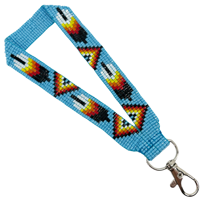 Loomed Beaded Wrist Lanyard With One Feather Design