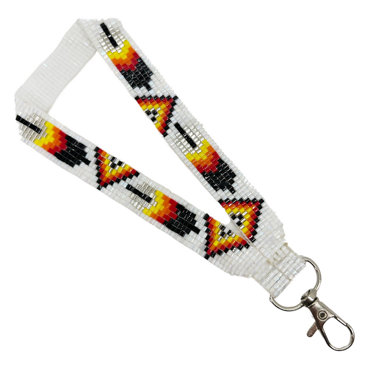 Loomed Beaded Wrist Lanyard With One Feather Design