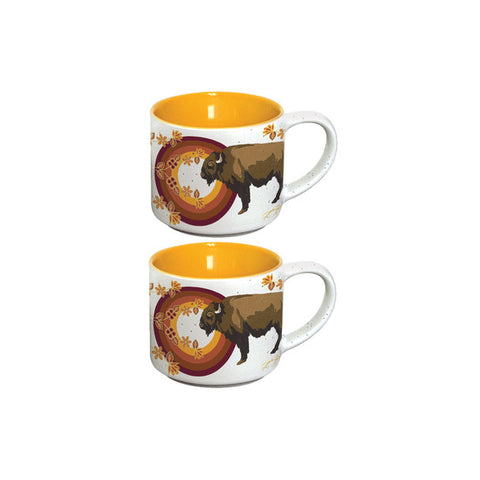 Native Northwest Ceramic Espresso Mugs - Set of 2 Buffaloes - MashkodeBiizhikina