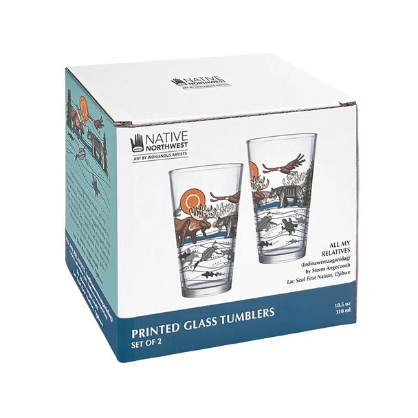 Native Northwest All My Relatives (Indinawemaaganidag) Printed Glass Tumbler (Set of 2)
