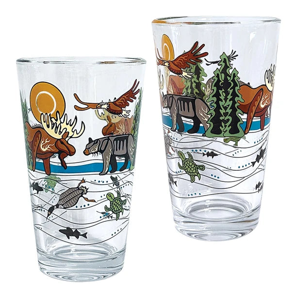 Native Northwest All My Relatives (Indinawemaaganidag) Printed Glass Tumbler (Set of 2)