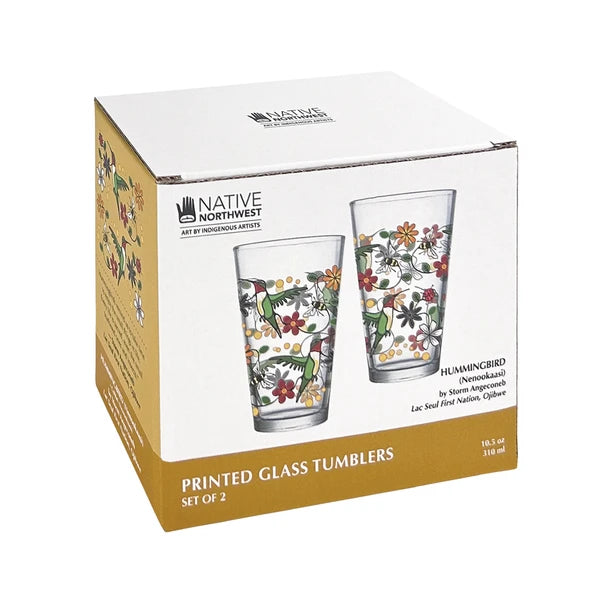 Native Northwest Hummingbird (Nenookaasi) Printed Glass Tumbler (Set of 2)