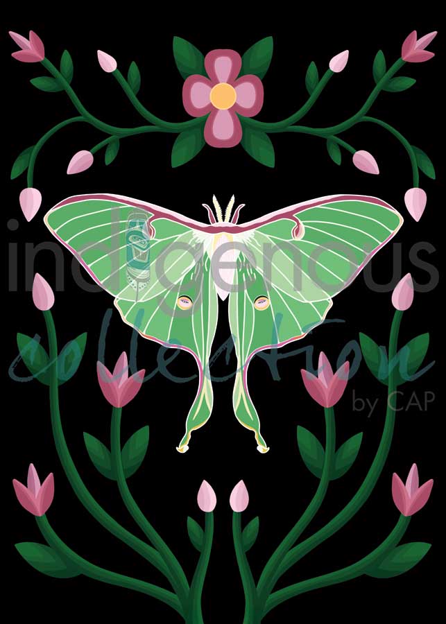 CAP Lunar Moth and Ojibwe Florals Framed Art Print