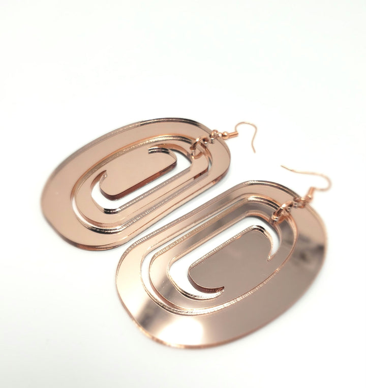 Copper Canoe Woman Ovoid Crescent Earrings