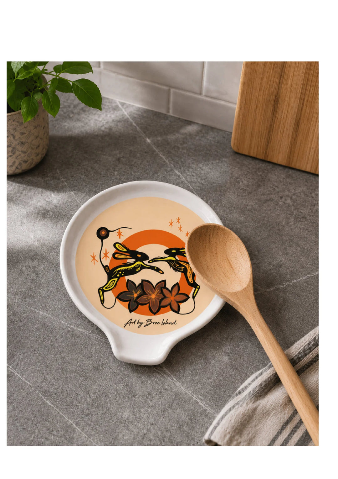 Indigenous Kanata Harvest Moon Rabbits Spoon Rest