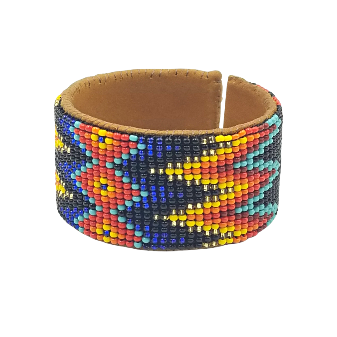 Tribal Roots Medium Beaded Leather Cuffs