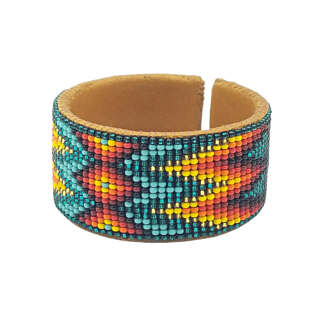 Tribal Roots Medium Beaded Leather Cuffs