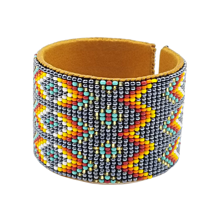 Tribal Roots Large Beaded Leather Cuff