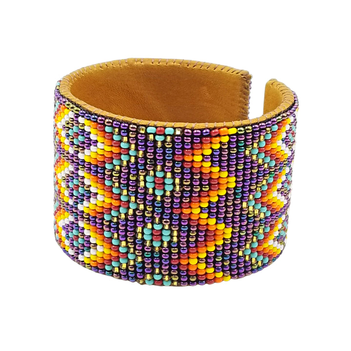 Tribal Roots Large Beaded Leather Cuff