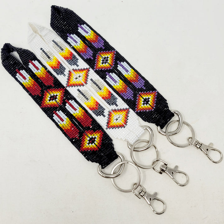 Loomed Beaded Wrist Lanyard With One Feather Design