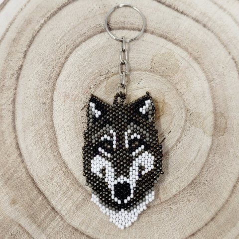 Beaded Wolf Keychain