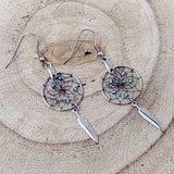 Monague Metallic Earrings & Necklace w/ Feather