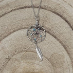 Monague Metallic Earrings & Necklace w/ Feather