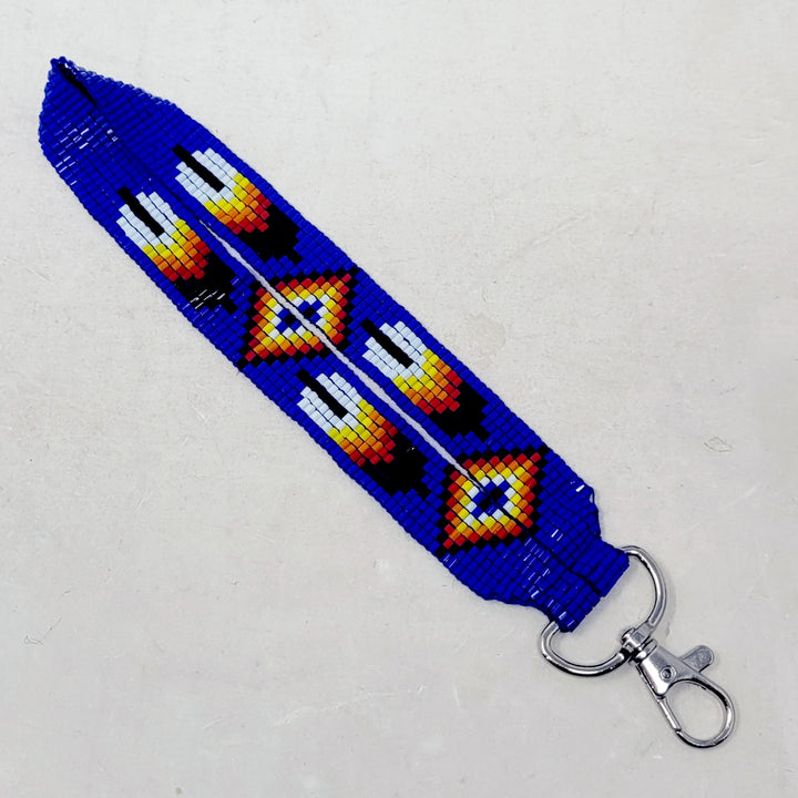 Loomed Beaded Wrist Lanyard With One Feather Design