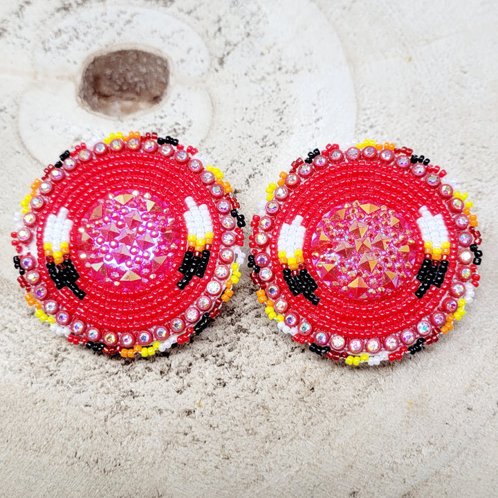 Four Directions Feather Pattern Beaded Earrings