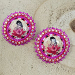 Janet B Beaded Button Cab Earrings