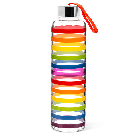 Abbott Colour Stripe Glass Water bottle with Strap & Cap