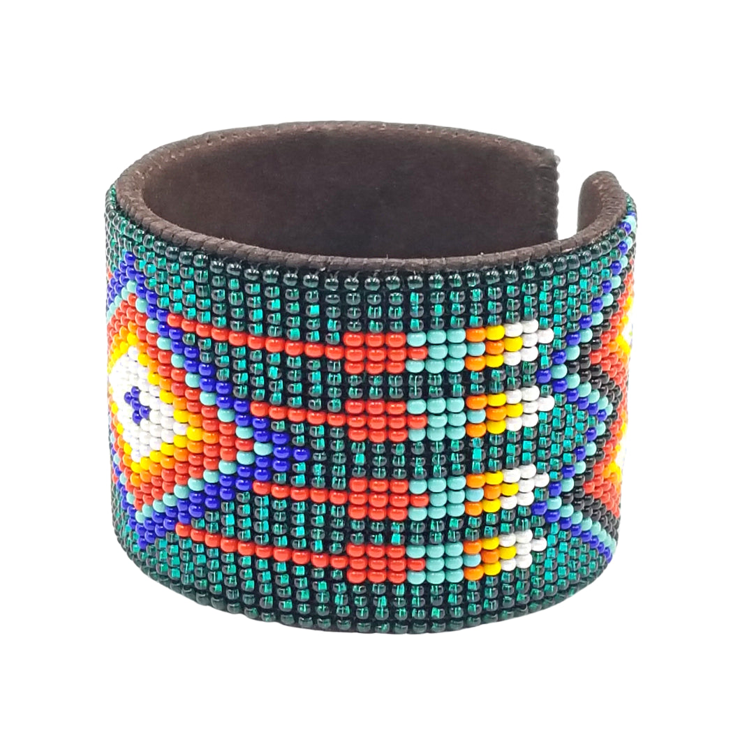 Tribal Roots Large Beaded Leather Cuff