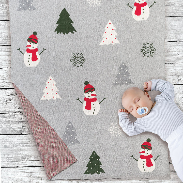 Abbott Snowman & Trees Knit Baby Throw