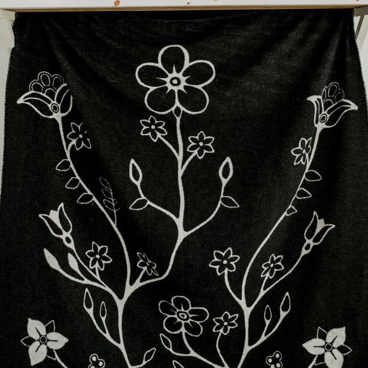 MINI TIPI Black & White Woodland Floral Panel Blanket