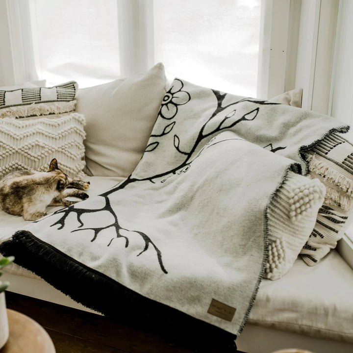 MINI TIPI Black & White Woodland Floral Panel Blanket