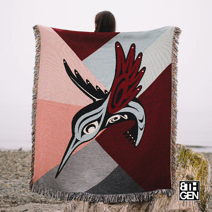 Eighth Generation Modern Hummingbird Throw Blanket