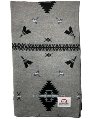 Buffalo Cross Teepee Grey Blanket