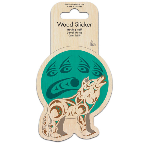 Native Northwest Howling Wolf Wood Sticker