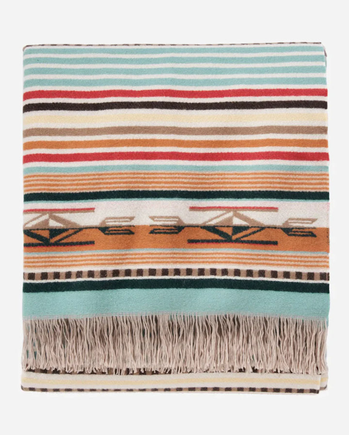 Pendleton Chimayo Fringed Throw Coral Aqua Stripe